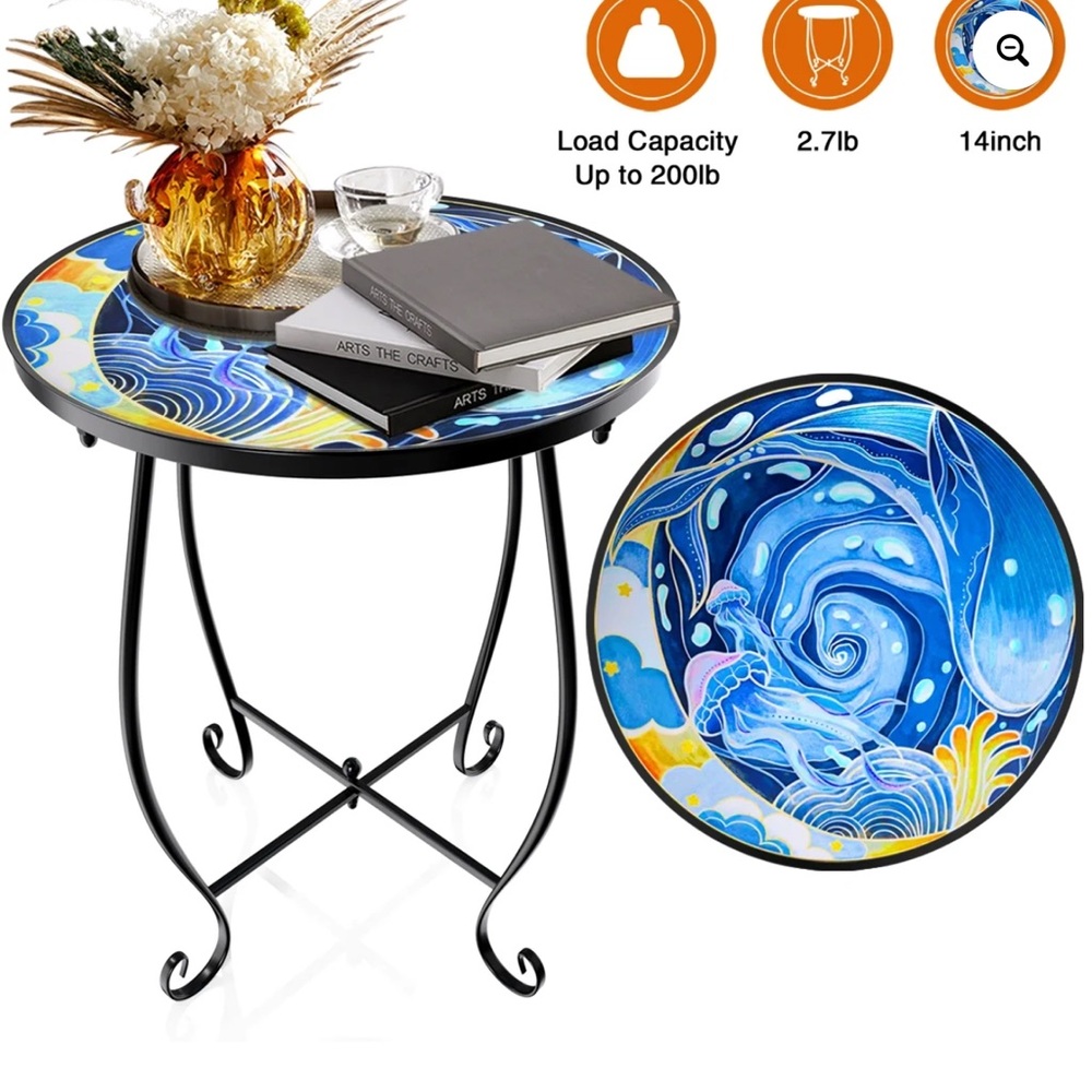 2pc Ocean scene patio/small Side Table plant stand